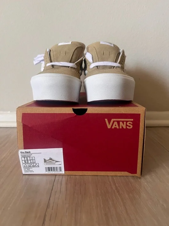 Vans Women’s Tan Suede Platform Old Skool Sneakers with White Stripe - Picture 6 of 7